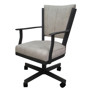 Pemberly Row Swivel Dining Caster Chair -Outlier Beige Fabric-Gray Frame