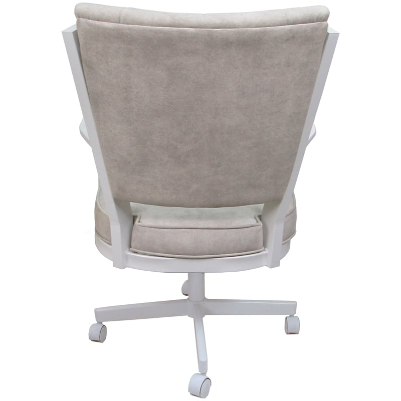 Pemberly Row Swivel Dining Caster Chair-Outlier Beige Fabric-White Frame