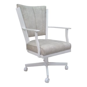 Pemberly Row Swivel Dining Caster Chair-Outlier Beige Fabric-White Frame