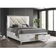 Pemberly Row Prism King Bed Modern Design w/ LED lights Made of Wood-White Color