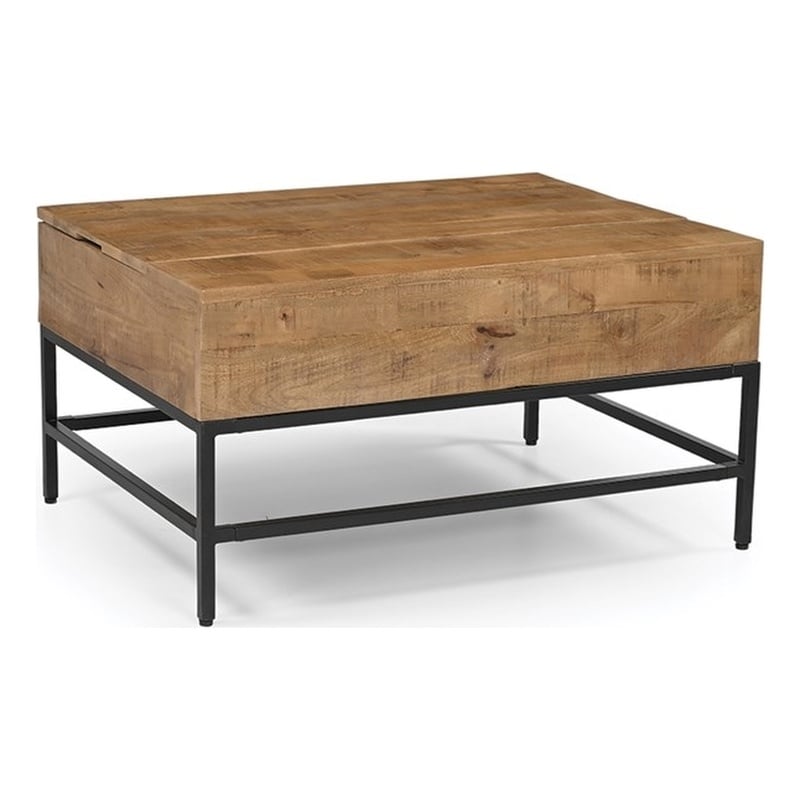 Pemberly Row Lift Top Storage Coffee Table with Natural Finish in Natural Color