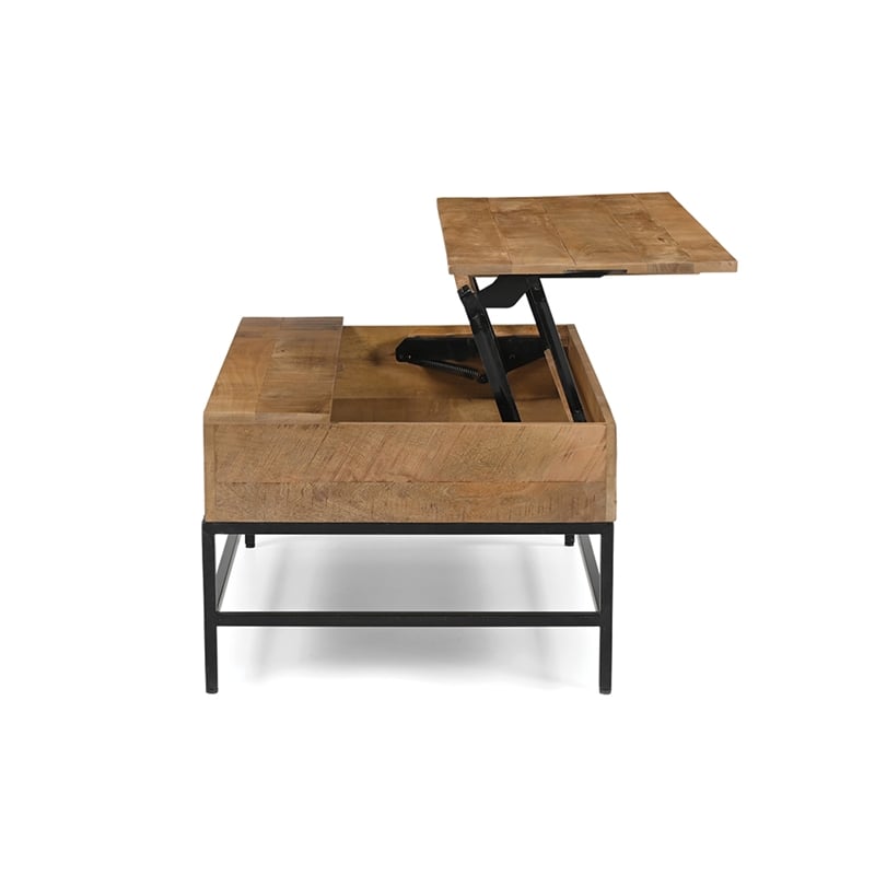 Pemberly Row Lift Top Storage Coffee Table with Natural Finish in Natural Color