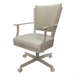 Pemberly Row Swivel Metal Dining Caster Chair - Ocean Beige Vinyl - Beige Frame