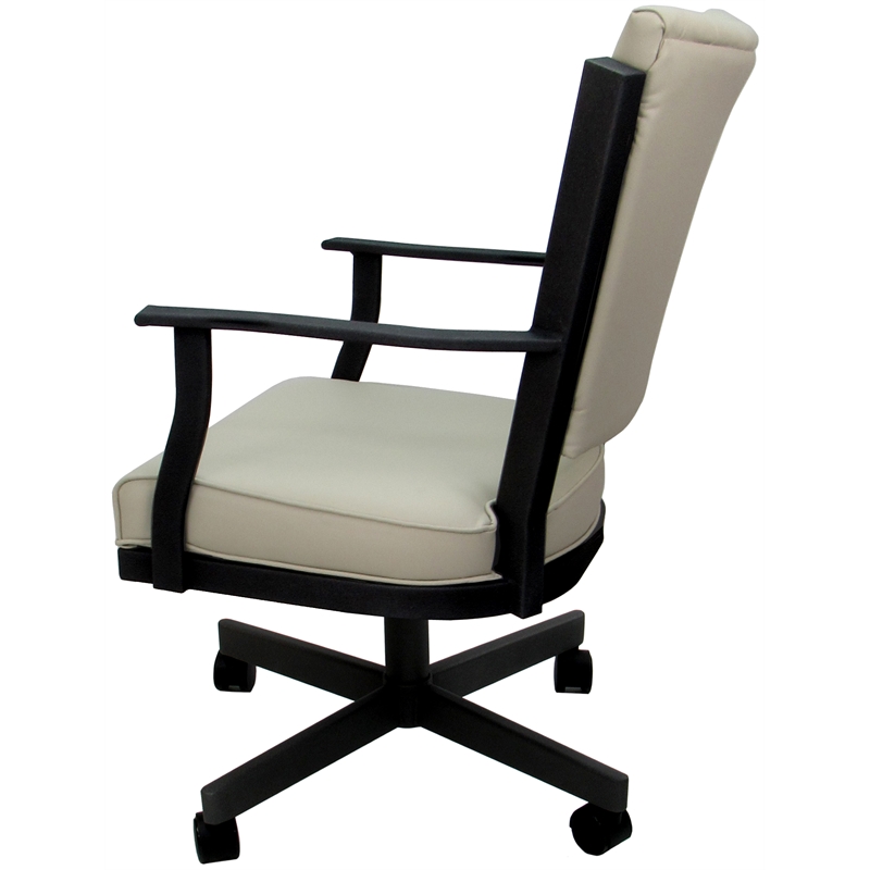 Pemberly Row Swivel Metal Dining Caster Chair - Ocean Beige Vinyl - Black Frame