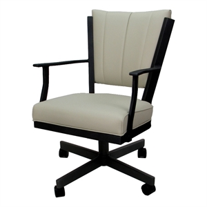 Pemberly Row Swivel Metal Dining Caster Chair - Ocean Beige Vinyl - Black Frame