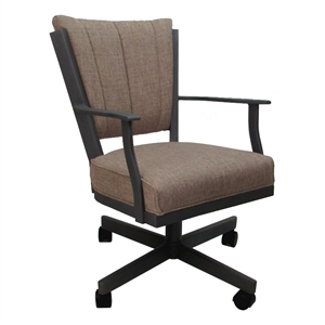 Pemberly Row Swivel Metal Dining Caster Chair - Basin Beige Fabric - Gray Frame