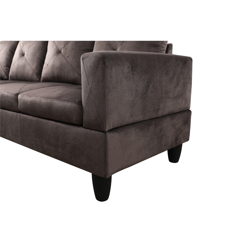 Pemberly Row L Shaped Chocolate Couch with Ottoman(Pillows Included) Microfiber