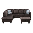 Pemberly Row L Shaped Chocolate Couch with Ottoman(Pillows Included) Microfiber