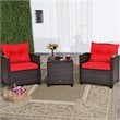 Pemberly Row 3-piece Rattan Patio Furniture Set with Back & Seat Cushion in Red