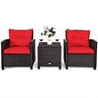 Pemberly Row 3-piece Rattan Patio Furniture Set with Back & Seat Cushion in Red