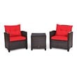 Pemberly Row 3-piece Rattan Patio Furniture Set with Back & Seat Cushion in Red