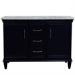 Pemberly Row 49 in. Double Wooden Vanity Blue with White Carrara Rectangle Sink
