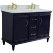 Pemberly Row 49 in. Double Wooden Vanity Blue with White Carrara Rectangle Sink