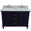 Pemberly Row 49 in. Double Wooden Vanity Blue with White Carrara Rectangle Sink