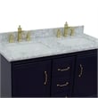 Pemberly Row 49 in. Double Wooden Vanity Blue with White Carrara Rectangle Sink