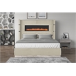Pemberly Row Upholstery Wooden Queen Bed w/ Ambient lighting-Beige Velvet Finish