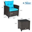 Pemberly Row 3-piece Rattan Patio Furniture Set w/ Back & Seat Cushion-Turquoise