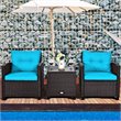 Pemberly Row 3-piece Rattan Patio Furniture Set w/ Back & Seat Cushion-Turquoise
