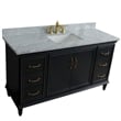 Pemberly Row Single Wooden Vanity Gray White Carrara Marble Rectangle Sink