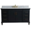 Pemberly Row Single Wooden Vanity Gray White Carrara Marble Rectangle Sink