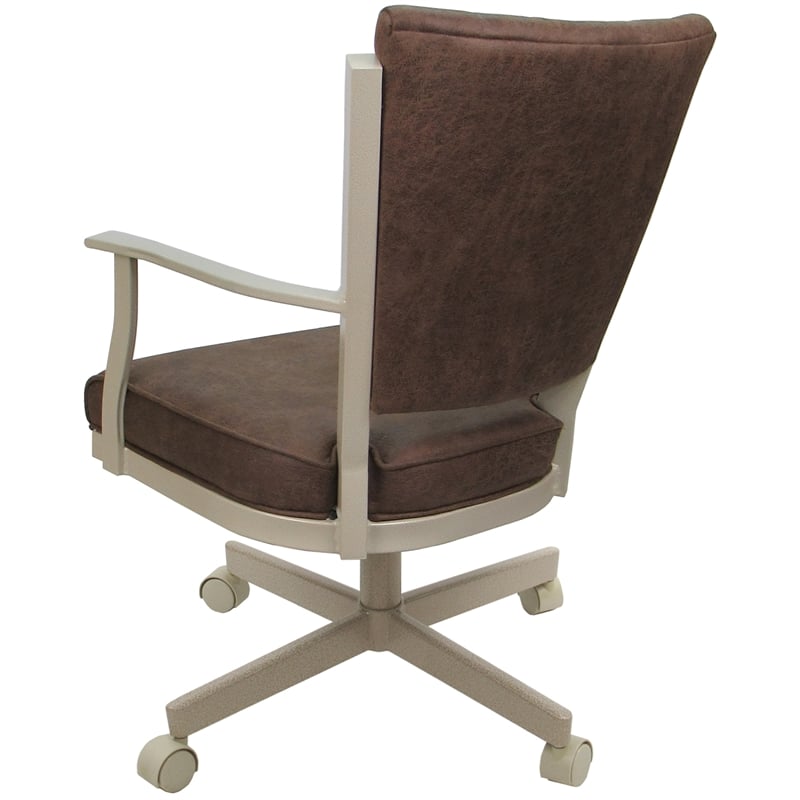 Pemberly Row Swivel Dining Caster Chair- Whiskey Brown Fabric-Beige Frame