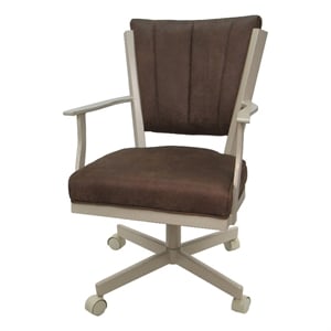 Pemberly Row Swivel Dining Caster Chair- Whiskey Brown Fabric-Beige Frame