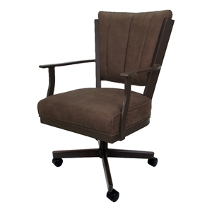 Pemberly Row Swivel Dining Caster Chair- Whiskey Brown Fabric-Brown Frame