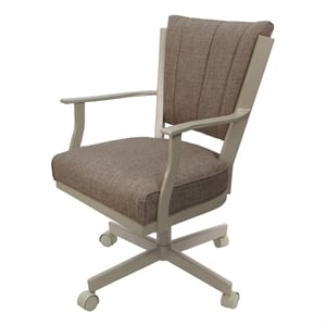 Pemberly Row Swivel Metal Dining Caster Chair - Basin Beige Fabric - Beige Frame