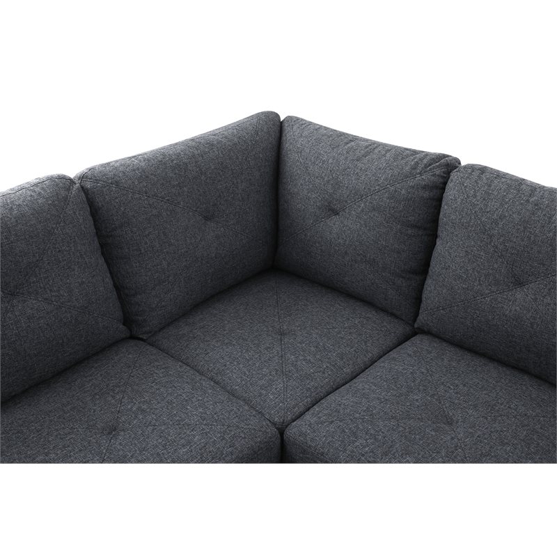 Pemberly Row L Shaped Black Gray Couch with Ottoman(Pillows Included) Microfiber