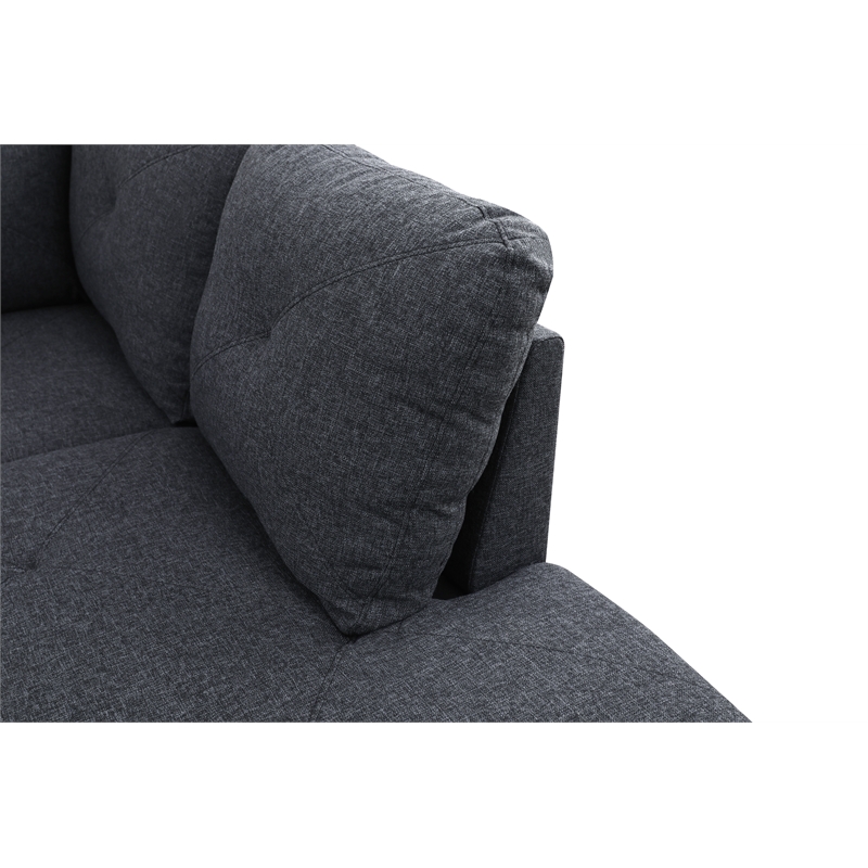Pemberly Row L Shaped Black Gray Couch with Ottoman(Pillows Included) Microfiber