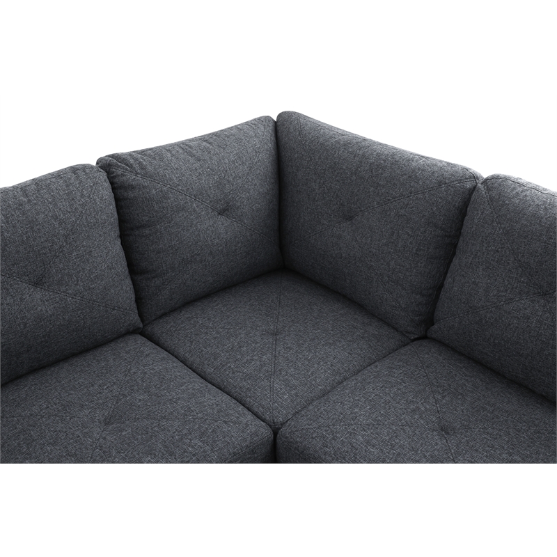Pemberly Row L Shaped Black Gray Couch with Ottoman(Pillows Included) Microfiber
