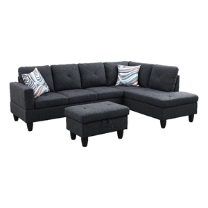 Pemberly Row L Shaped Black Gray Couch with Ottoman(Pillows Included) Microfiber