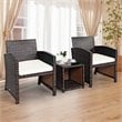 Pemberly Row 3-piece Patio Rattan/Wicker Sofas and Coffee Table in White Cushion