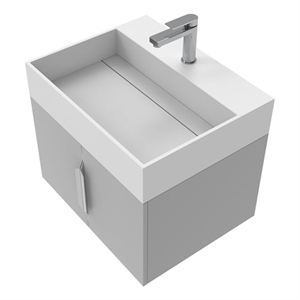 Pemberly Row 36&quot Gray Wood Floating Vanity w/ White Top & Brushed Nickel Trim