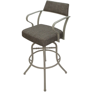 Pemberly Row Swivel Tilt Counter 26&quot Metal Bar Stool-Brown Fabric-Beige Frame