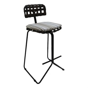 Pemberly Row Outdoor/Indoor Metal Bar Stool 30&quot-Beige Fabric-Black Frame