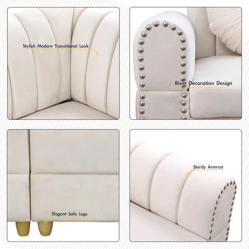 Pemberly Row 2Piece Sectional Microfiber White color L shape Elegant sofa pillow
