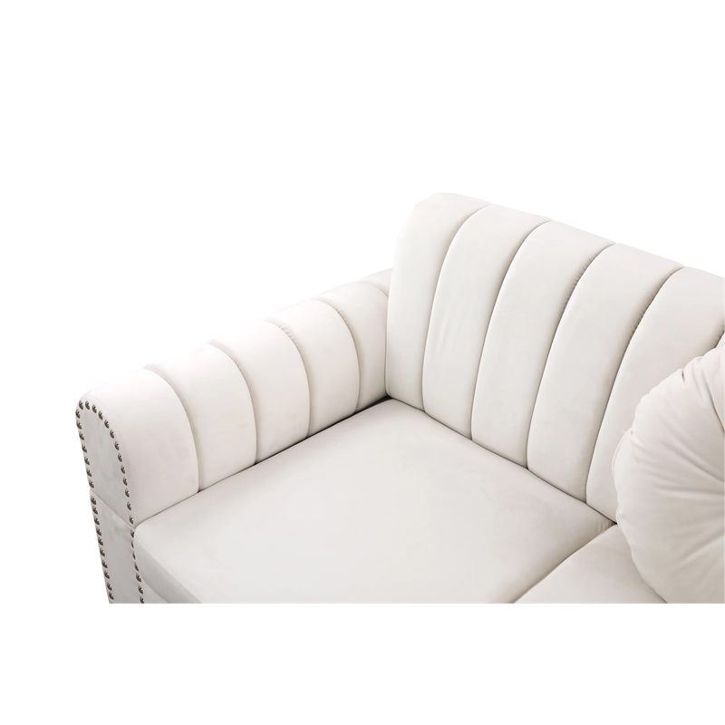 Pemberly Row 2Piece Sectional Microfiber White color L shape Elegant sofa pillow