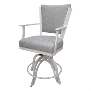 Pemberly Row 30&quot Swivel Metal Bar Stool-Hemsath Slate Gray Fabric-White Frame