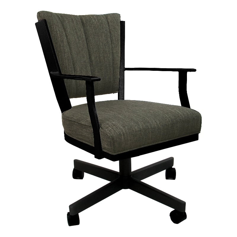 Pemberly Row Swivel Metal Dining Caster Chair-Sanora Brown Fabric-Black Frame