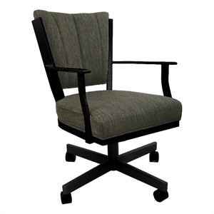 Pemberly Row Swivel Metal Dining Caster Chair-Sanora Brown Fabric-Black Frame