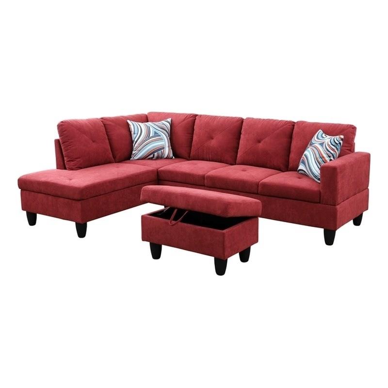 Pemberly Row L Shaped Red Couch w/ Storage Ottoman(Pillows Included) Microfiber