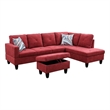 Pemberly Row L Shaped Red Couch w/ Storage Ottoman(Pillows Included) Microfiber