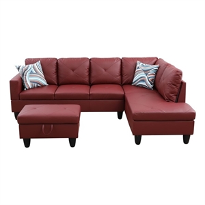 Pemberly Row L Shaped Red Couch w/ Storage Ottoman(Pillows Included) Microfiber