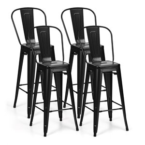 Pemberly Row 30&quot Contemporary Metal Bar Stools w/ High Back in Black (Set of 4)