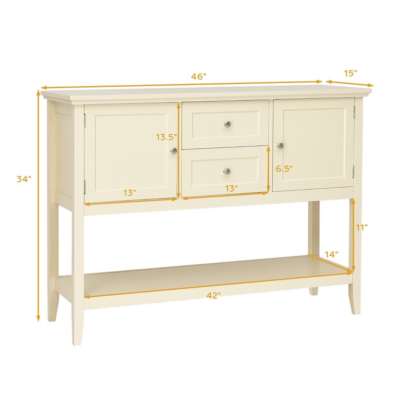 Pemberly Row MDF & Pine Wood Sideboard w/ Drawers & Storage Cabinets in Beige