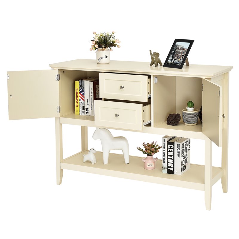 Pemberly Row MDF & Pine Wood Sideboard w/ Drawers & Storage Cabinets in Beige