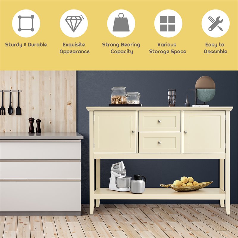 Pemberly Row MDF & Pine Wood Sideboard w/ Drawers & Storage Cabinets in Beige