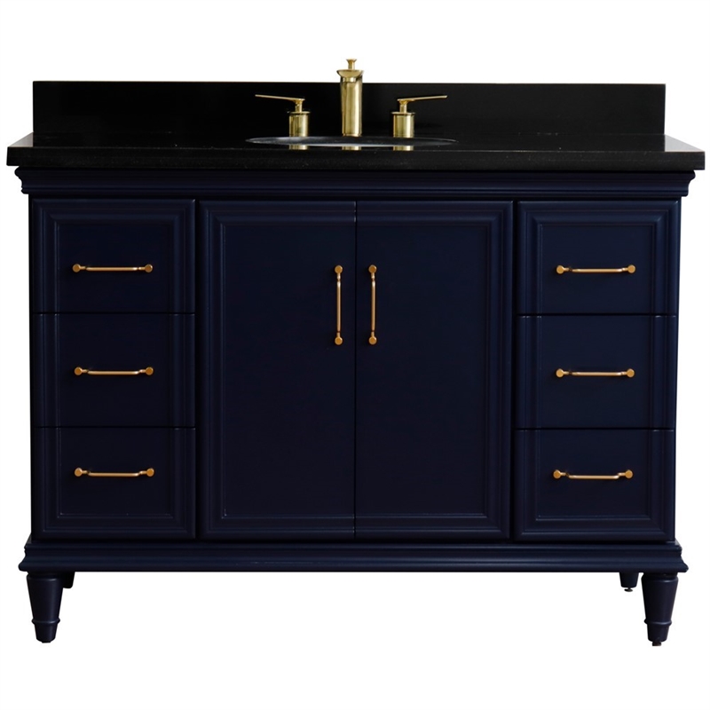 Pemberly Row 49 in. Single Wooden Vanity Blue w/ Black Galaxy Granite Oval Sink