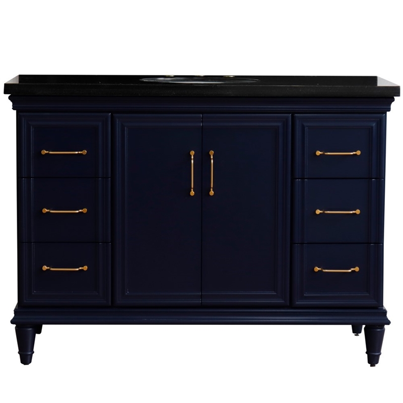 Pemberly Row 49 in. Single Wooden Vanity Blue w/ Black Galaxy Granite Oval Sink